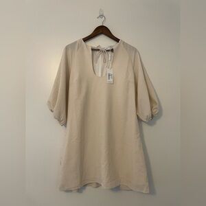 Petal & Pup Sidney Romantic Front Tie Shift Dress in Cream and White Stripes